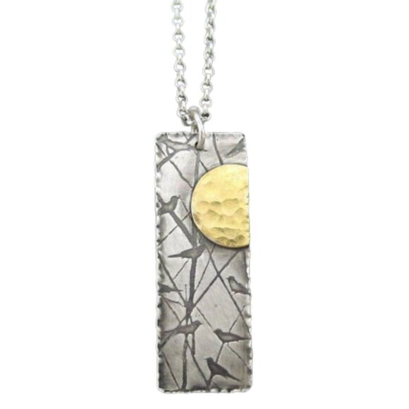 Handmade Silver Bird Sun Pendant Necklace Womens 18in Chain Andree Chenier - Picture 7 of 7